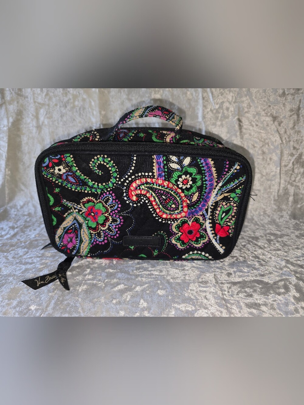 Vera Bradley Black Paisley Floral Quilted Cosmetic Case with Multicolor Accents